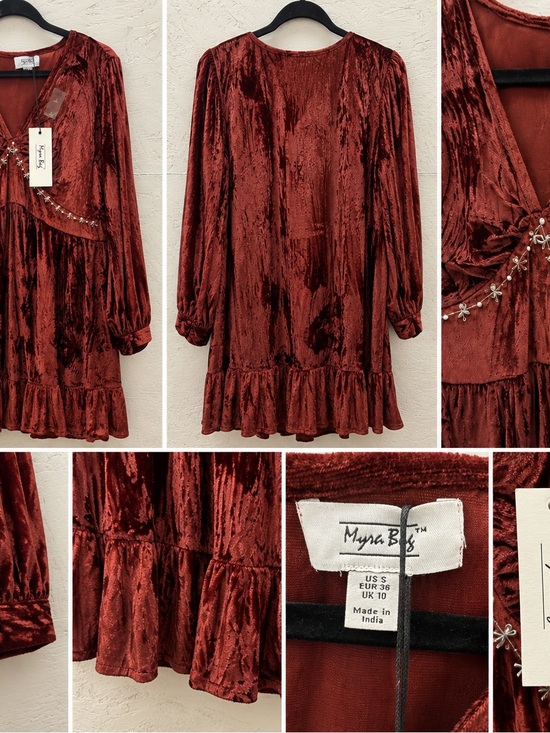 Myra Bag Dresses & Skirts - NWT Myra Velvet Embellished Mini Dress Rust Size Small